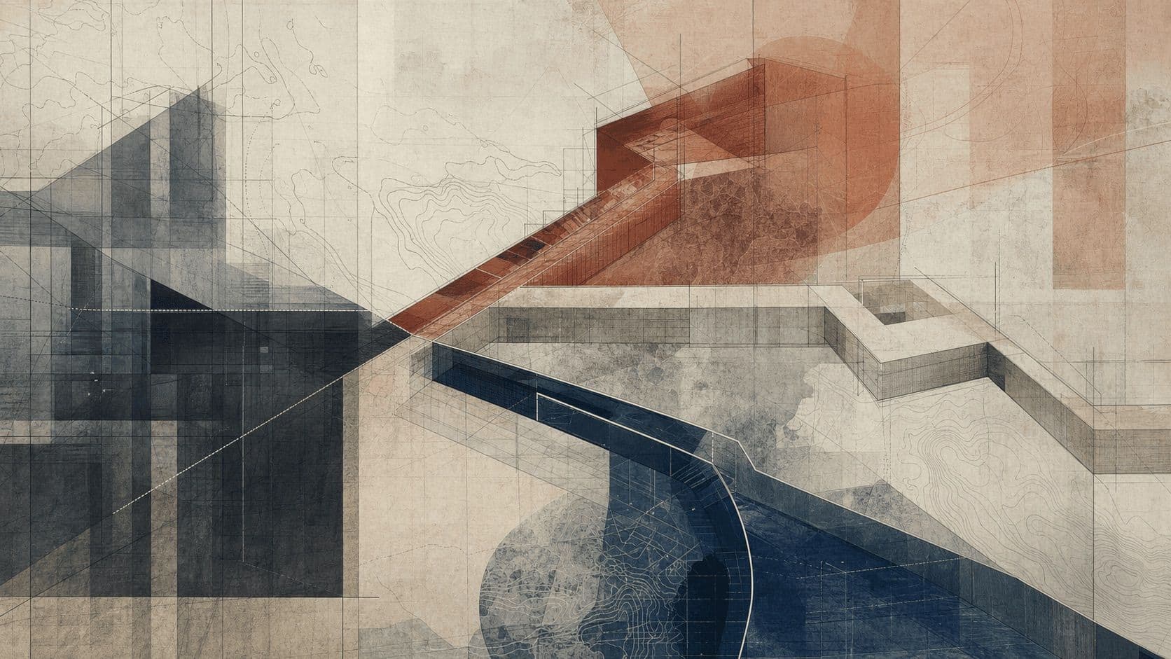 Ilustração editorial abstrata de linhas paralelas a perder alinhamento e a afastar-se.